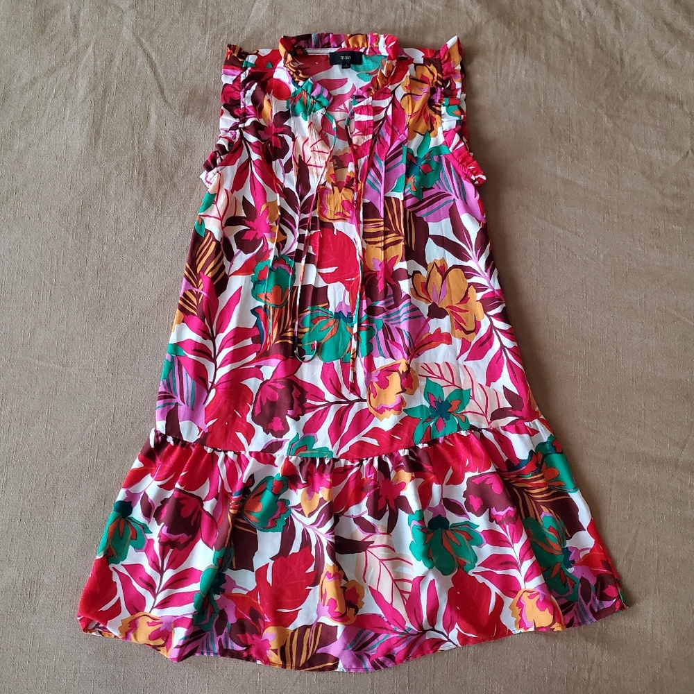 Maia Tropical Red Flutter Dress Small